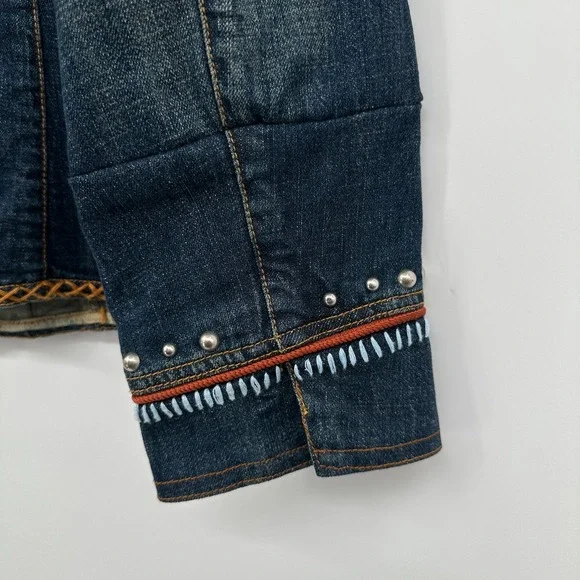 Reba Denim Jacket Size Large Studded Embroidered Stretch Western Rodeo Cowgirl - Picture 9 of 15